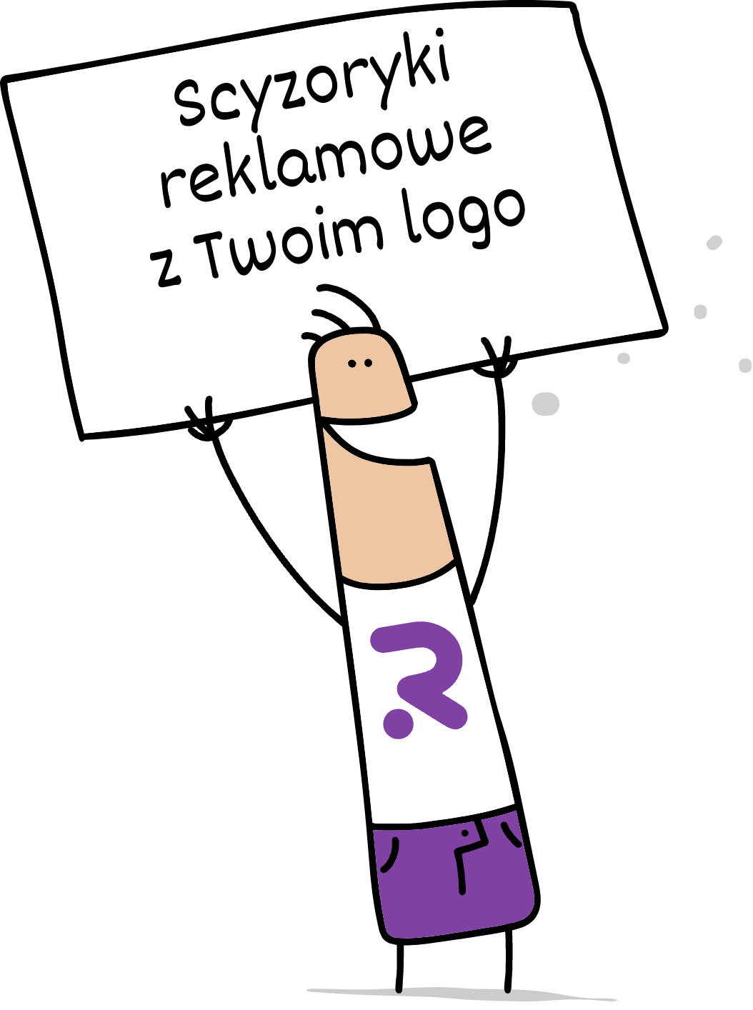 Buddy trzymający napis scyzoryki reklamowe z Twoim logo