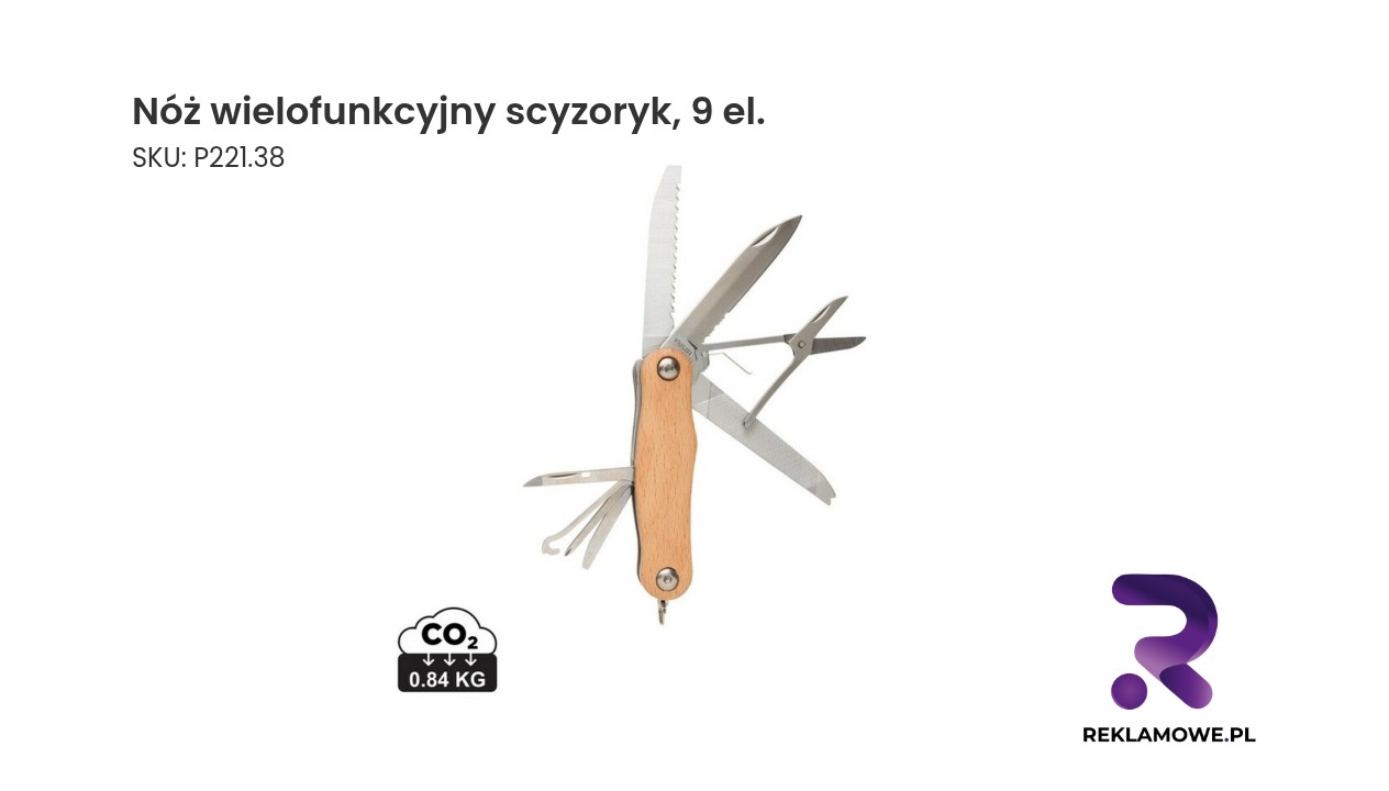 Nóż wielofunkcyjny scyzoryk, 9 elementów