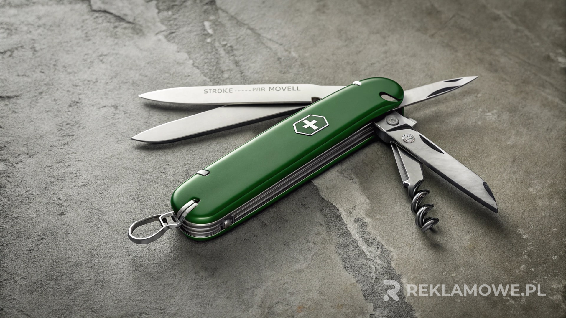 Scyzoryk reklamowy na tle drewna